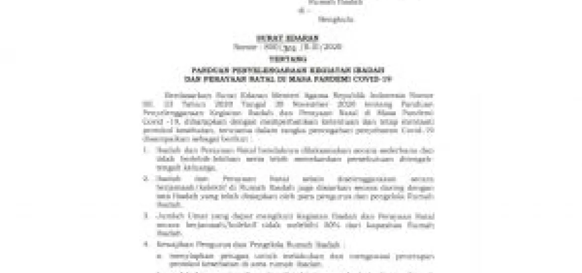 Ini Isi SE Walikota Bengkulu Tentang Panduan Penyelenggaraan Kegiatan Ibadah dan Perayaan Natal Yang Wajib Dipatuhi