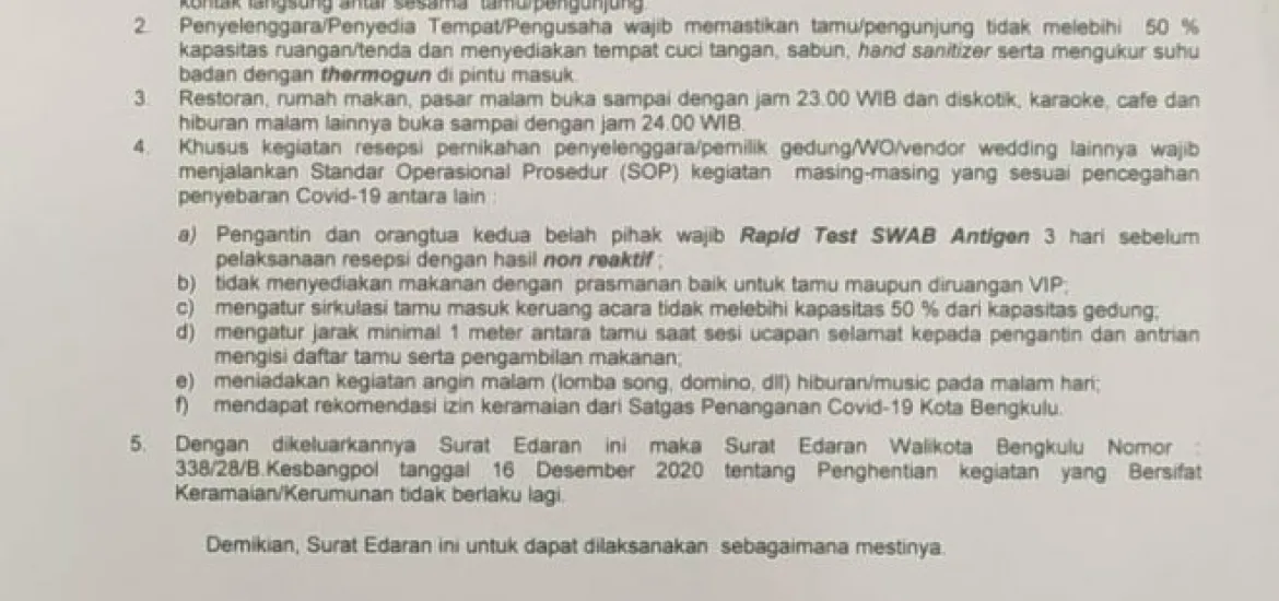 Pemerintah Kota Telah Izinkan Pesta Pernikahan, tapi Pengantin Wajib Rapid Test SWAB