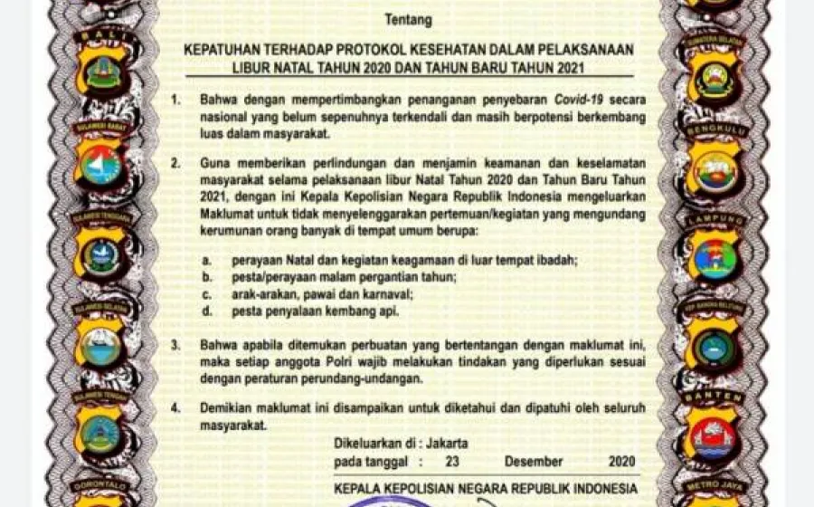 Cegah Kerumunan Nataru Polda Bengkulu Terapkan Maklumat Kapolri