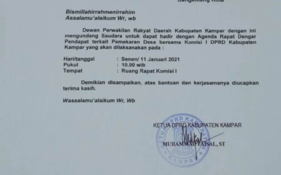 Komisi I DPRD Kampar Gelar Rapat Pembahasan Pemekaran Desa